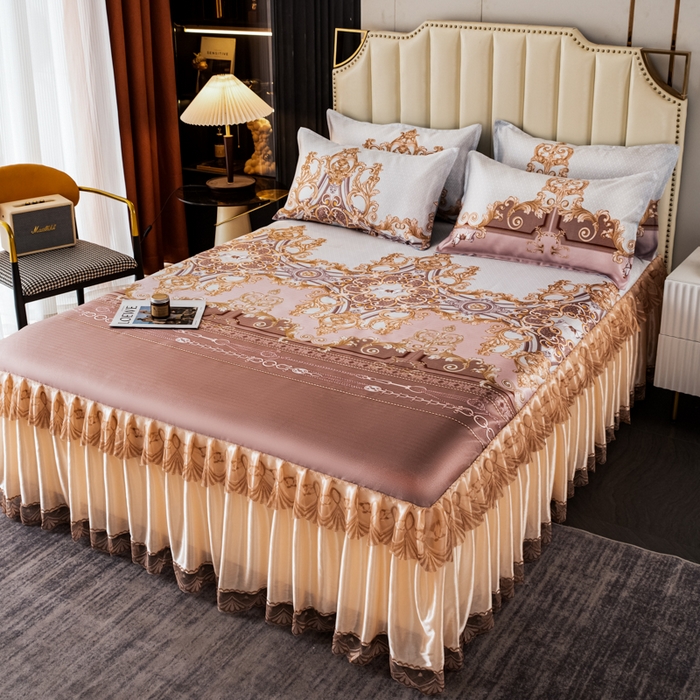 91家纺网 家纺一手货源 找家纺 美莱家纺 2023直播爆款冰丝凉席床裙款单件三件套可谈价 欧丽雅