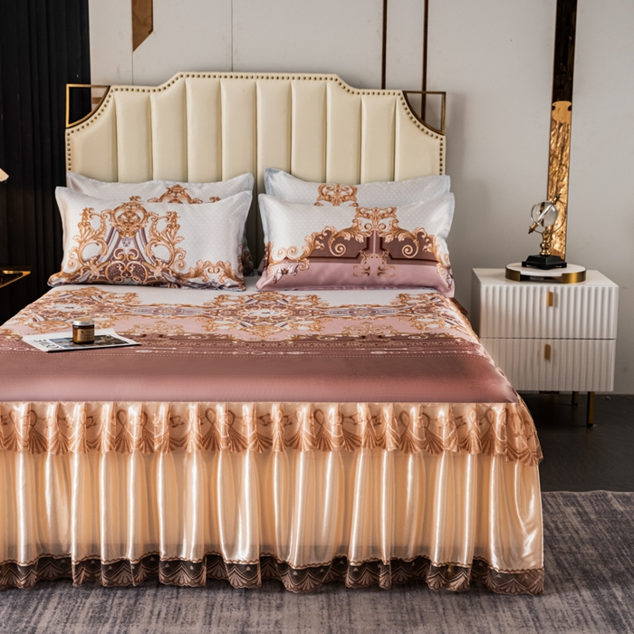 91家纺网 家纺一手货源 找家纺 美莱家纺 2023直播爆款冰丝凉席床裙款单件三件套可谈价 欧丽雅