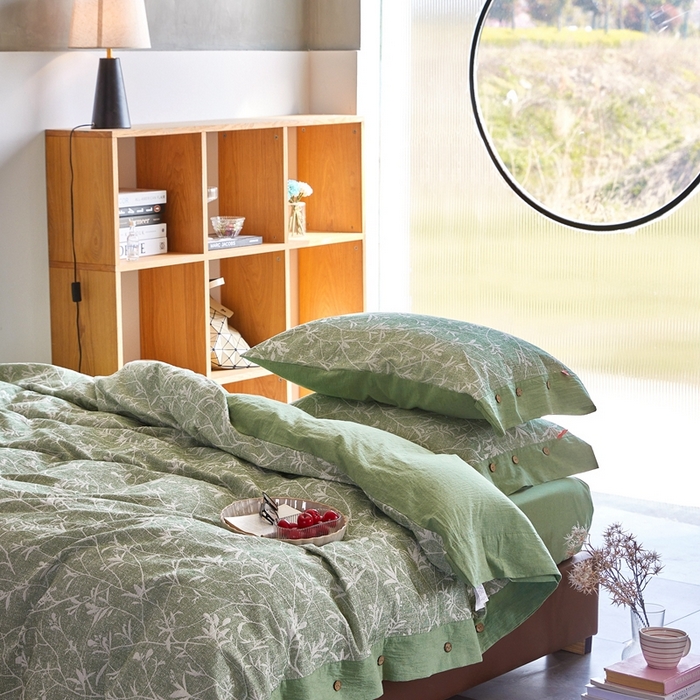 91家纺网 家纺一手货源 找家纺 安莱生活 2023新款双层纱大提花高奢工艺款四件套-疯狂生长 疯狂生长--草绿