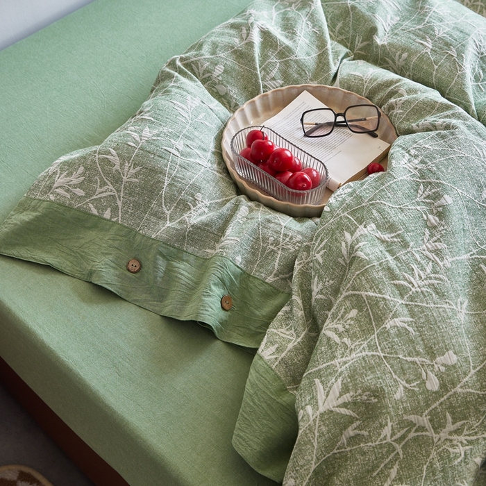 91家纺网 家纺一手货源 找家纺 安莱生活 2023新款双层纱大提花高奢工艺款四件套-疯狂生长 疯狂生长--草绿