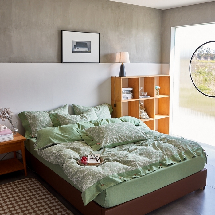 91家纺网 家纺一手货源 找家纺 安莱生活 2023新款双层纱大提花高奢工艺款四件套-疯狂生长 疯狂生长--草绿