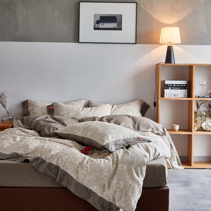 91家纺网 家纺一手货源 找家纺 安莱生活 2023新款双层纱大提花高奢工艺款四件套-疯狂生长 疯狂生长--咖色