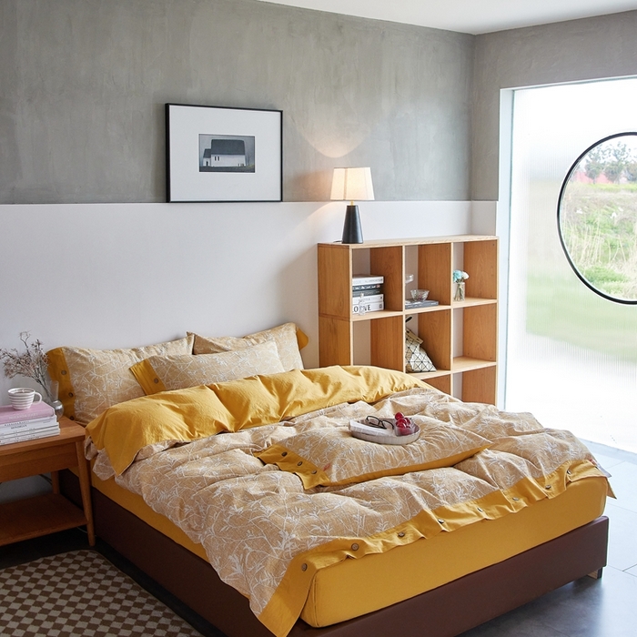 91家纺网 家纺一手货源 找家纺 安莱生活 2023新款双层纱大提花高奢工艺款四件套-疯狂生长 疯狂生长--姜黄