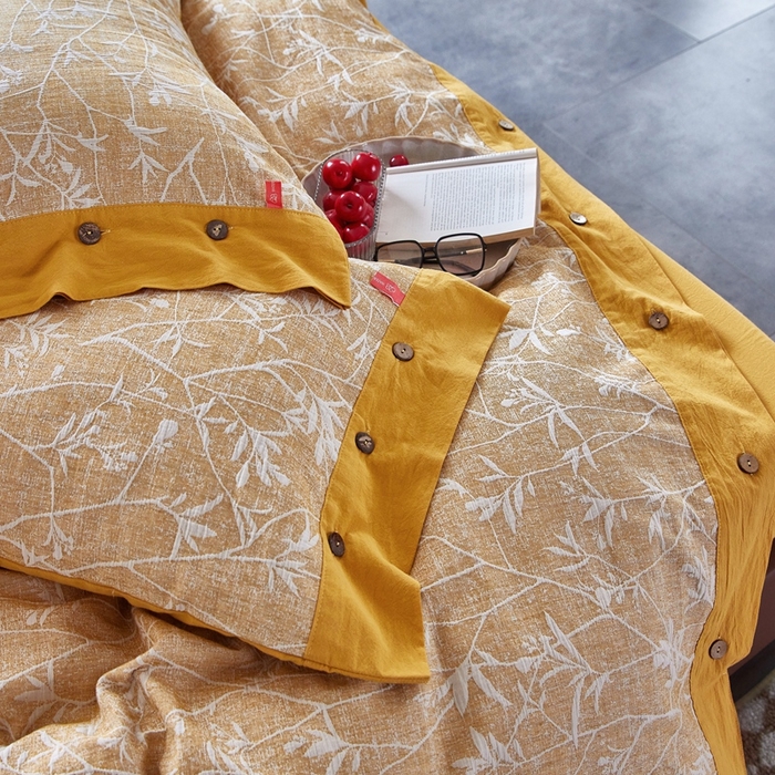 91家纺网 家纺一手货源 找家纺 安莱生活 2023新款双层纱大提花高奢工艺款四件套-疯狂生长 疯狂生长--姜黄