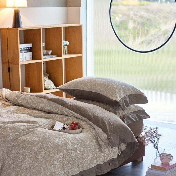 91家纺网 家纺一手货源 找家纺 安莱生活 2023新款双层纱大提花高奢工艺款四件套-疯狂生长 疯狂生长--咖色