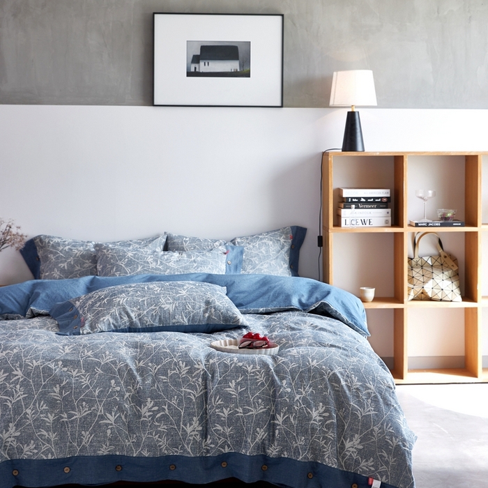 91家纺网 家纺一手货源 找家纺 安莱生活 2023新款双层纱大提花高奢工艺款四件套-疯狂生长 疯狂生长--牛仔蓝