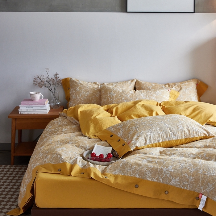 91家纺网 家纺一手货源 找家纺 安莱生活 2023新款双层纱大提花高奢工艺款四件套-疯狂生长 疯狂生长--姜黄