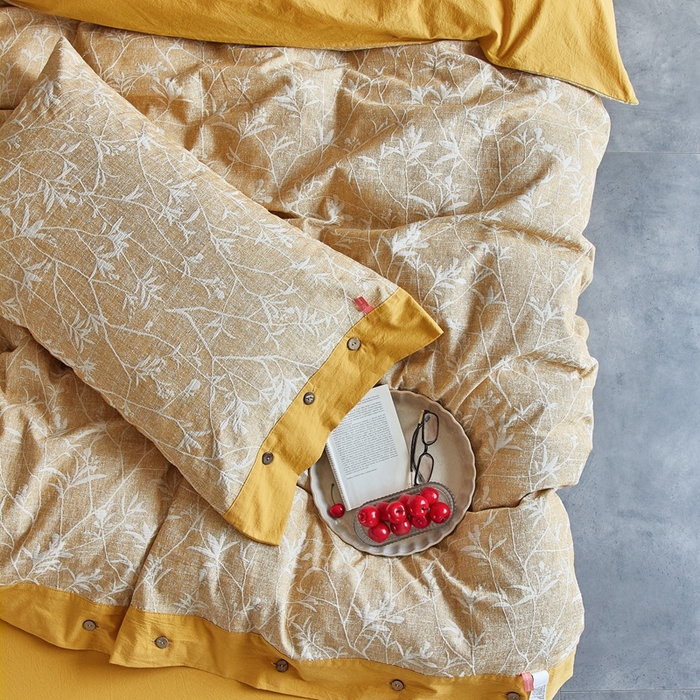 91家纺网 家纺一手货源 找家纺 安莱生活 2023新款双层纱大提花高奢工艺款四件套-疯狂生长 疯狂生长--姜黄