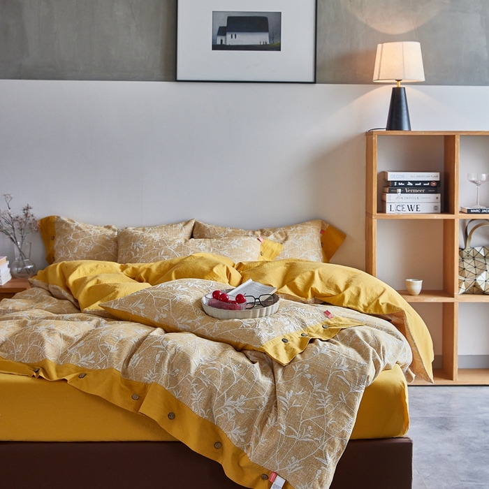 91家纺网 家纺一手货源 找家纺 安莱生活 2023新款双层纱大提花高奢工艺款四件套-疯狂生长 疯狂生长--姜黄