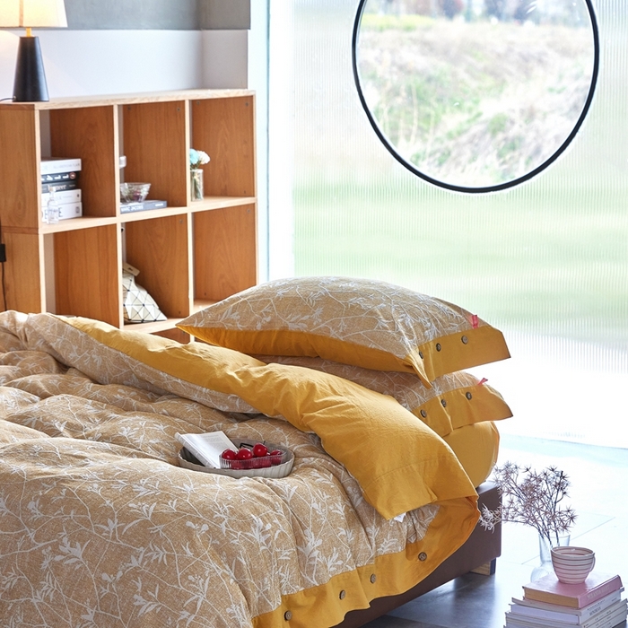 91家纺网 家纺一手货源 找家纺 安莱生活 2023新款双层纱大提花高奢工艺款四件套-疯狂生长 疯狂生长--姜黄