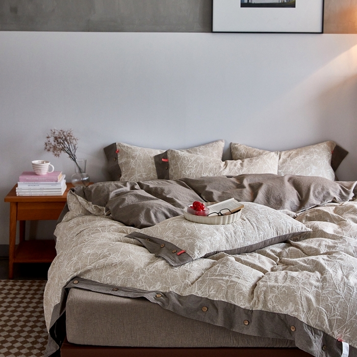 91家纺网 家纺一手货源 找家纺 安莱生活 2023新款双层纱大提花高奢工艺款四件套-疯狂生长 疯狂生长--咖色