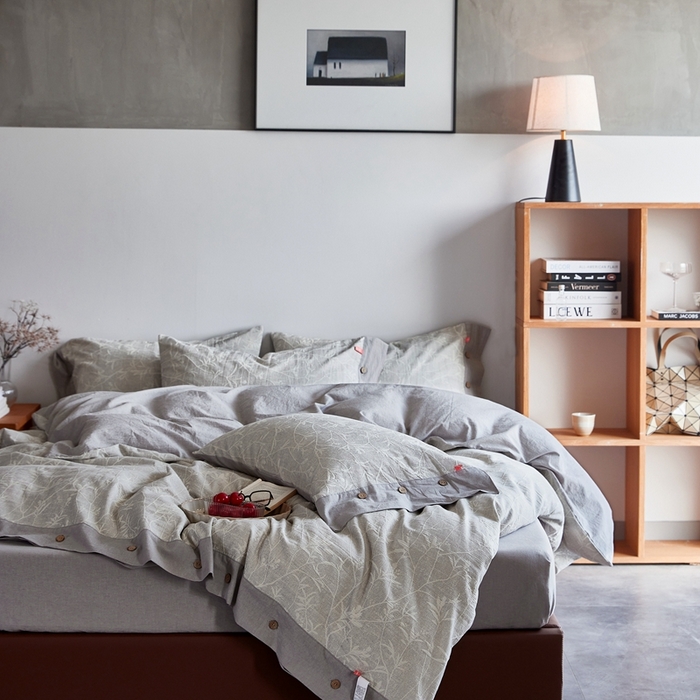 91家纺网 家纺一手货源 找家纺 安莱生活 2023新款双层纱大提花高奢工艺款四件套-疯狂生长 疯狂生长--银灰