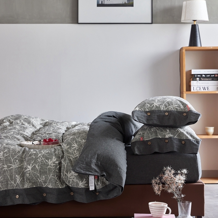 91家纺网 家纺一手货源 找家纺 安莱生活 2023新款双层纱大提花高奢工艺款四件套-疯狂生长 疯狂生长--深灰