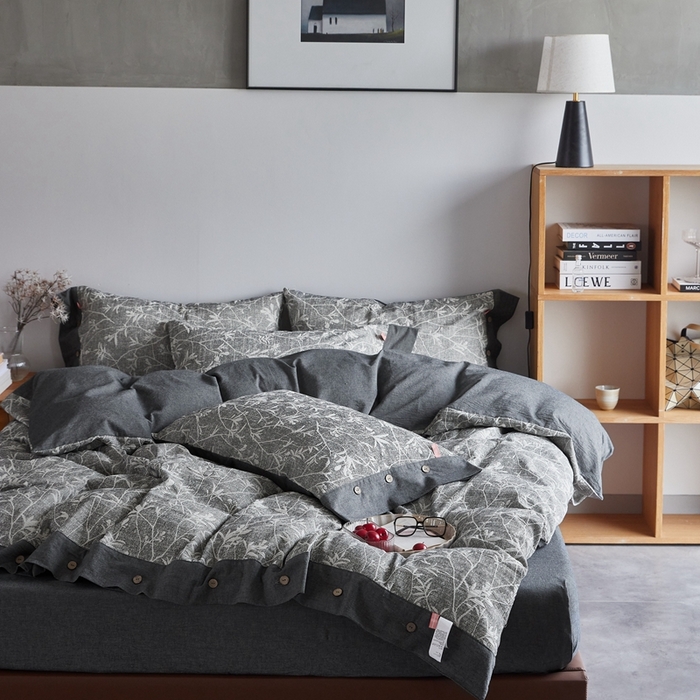 91家纺网 家纺一手货源 找家纺 安莱生活 2023新款双层纱大提花高奢工艺款四件套-疯狂生长 疯狂生长--深灰