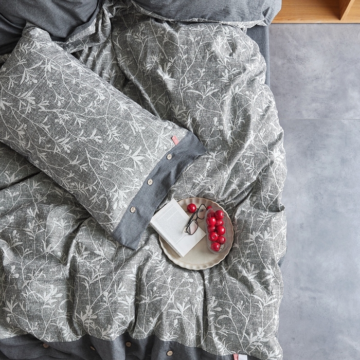 91家纺网 家纺一手货源 找家纺 安莱生活 2023新款双层纱大提花高奢工艺款四件套-疯狂生长 疯狂生长--深灰