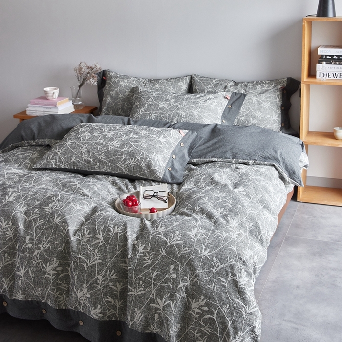 91家纺网 家纺一手货源 找家纺 安莱生活 2023新款双层纱大提花高奢工艺款四件套-疯狂生长 疯狂生长--深灰