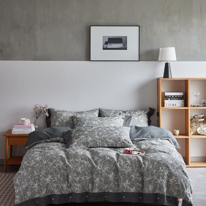 91家纺网 家纺一手货源 找家纺 安莱生活 2023新款双层纱大提花高奢工艺款四件套-疯狂生长 疯狂生长--深灰