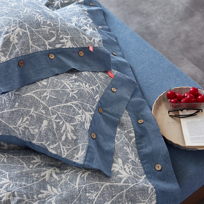 91家纺网 家纺一手货源 找家纺 安莱生活 2023新款双层纱大提花高奢工艺款四件套-疯狂生长 疯狂生长--牛仔蓝