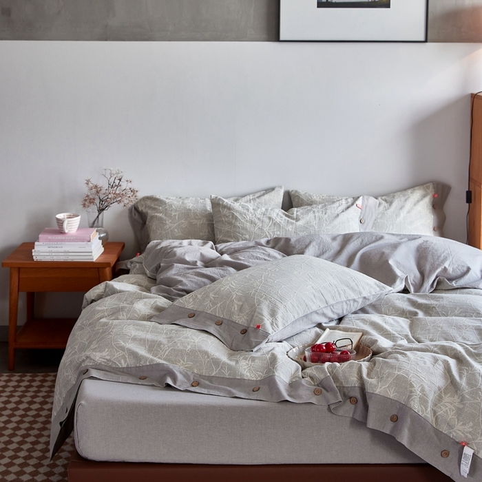 91家纺网 家纺一手货源 找家纺 安莱生活 2023新款双层纱大提花高奢工艺款四件套-疯狂生长 疯狂生长--银灰