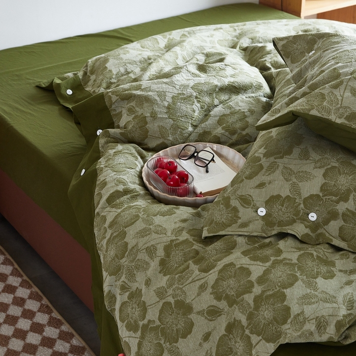 91家纺网 家纺一手货源 找家纺 安莱生活 2023新款双层纱大提花高奢工艺款四件套-虞美人 虞美人--草绿