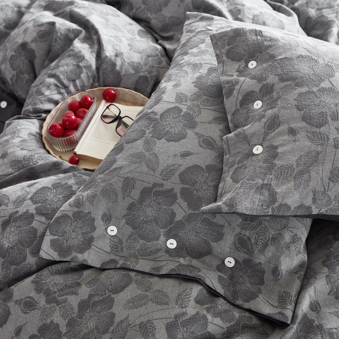 91家纺网 家纺一手货源 找家纺 安莱生活 2023新款双层纱大提花高奢工艺款四件套-虞美人 虞美人--灰色