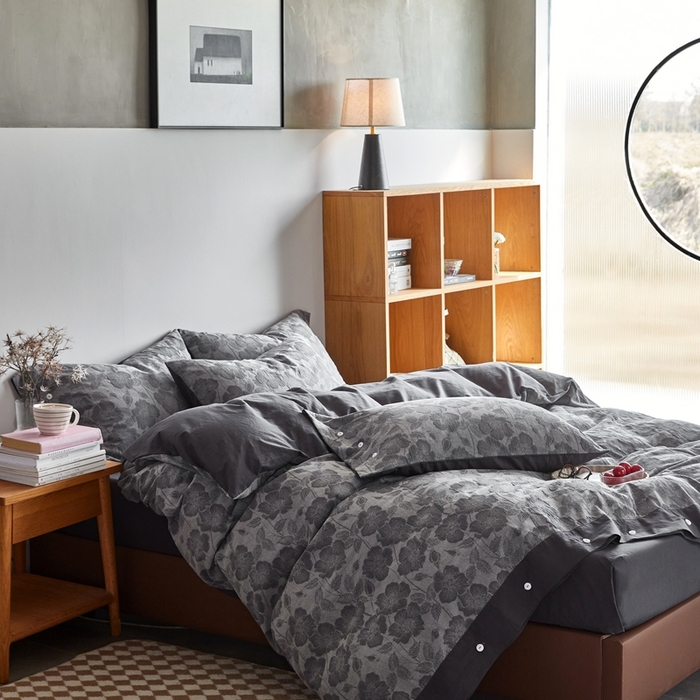 91家纺网 家纺一手货源 找家纺 安莱生活 2023新款双层纱大提花高奢工艺款四件套-虞美人 虞美人--灰色