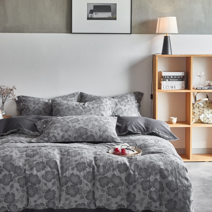 91家纺网 家纺一手货源 找家纺 安莱生活 2023新款双层纱大提花高奢工艺款四件套-虞美人 虞美人--灰色