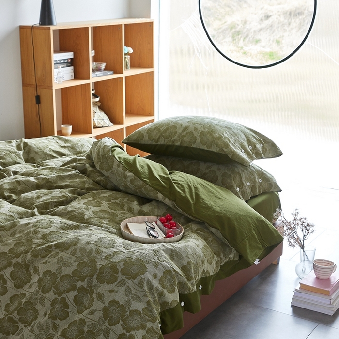 91家纺网 家纺一手货源 找家纺 安莱生活 2023新款双层纱大提花高奢工艺款四件套-虞美人 虞美人--草绿