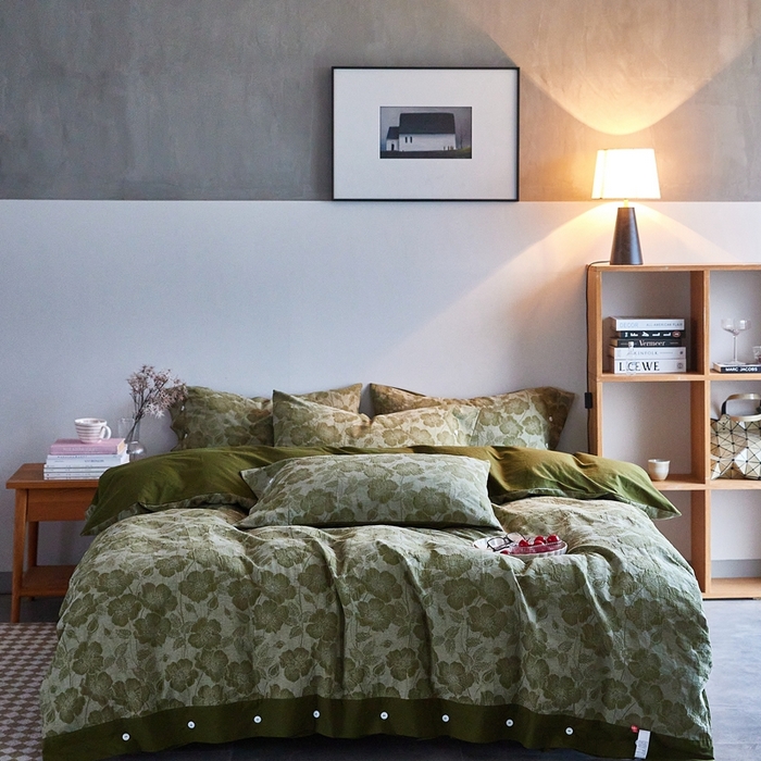 91家纺网 家纺一手货源 找家纺 安莱生活 2023新款双层纱大提花高奢工艺款四件套-虞美人 虞美人--草绿