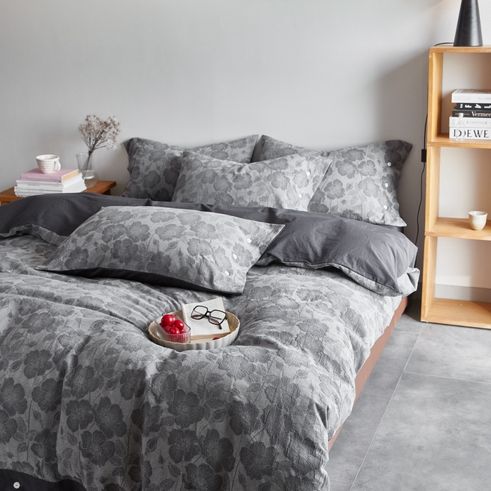 91家纺网 家纺一手货源 找家纺 安莱生活 2023新款双层纱大提花高奢工艺款四件套-虞美人 虞美人--灰色