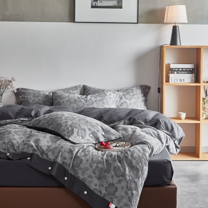 91家纺网 家纺一手货源 找家纺 安莱生活 2023新款双层纱大提花高奢工艺款四件套-虞美人 虞美人--灰色