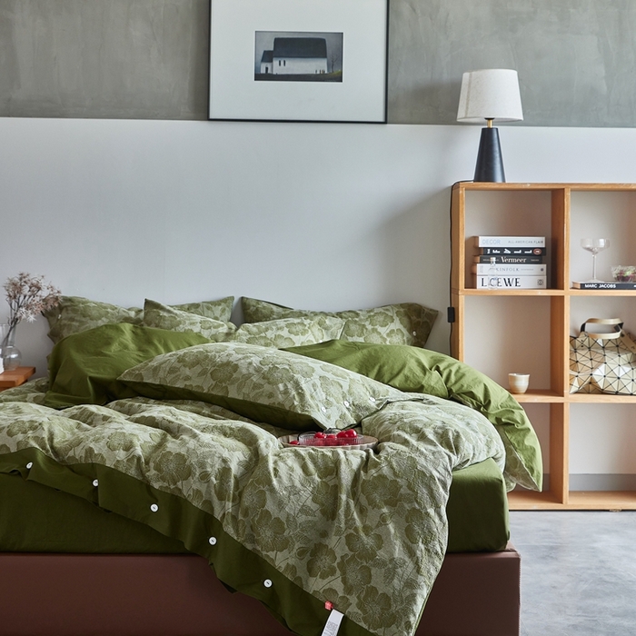 91家纺网 家纺一手货源 找家纺 安莱生活 2023新款双层纱大提花高奢工艺款四件套-虞美人 虞美人--草绿