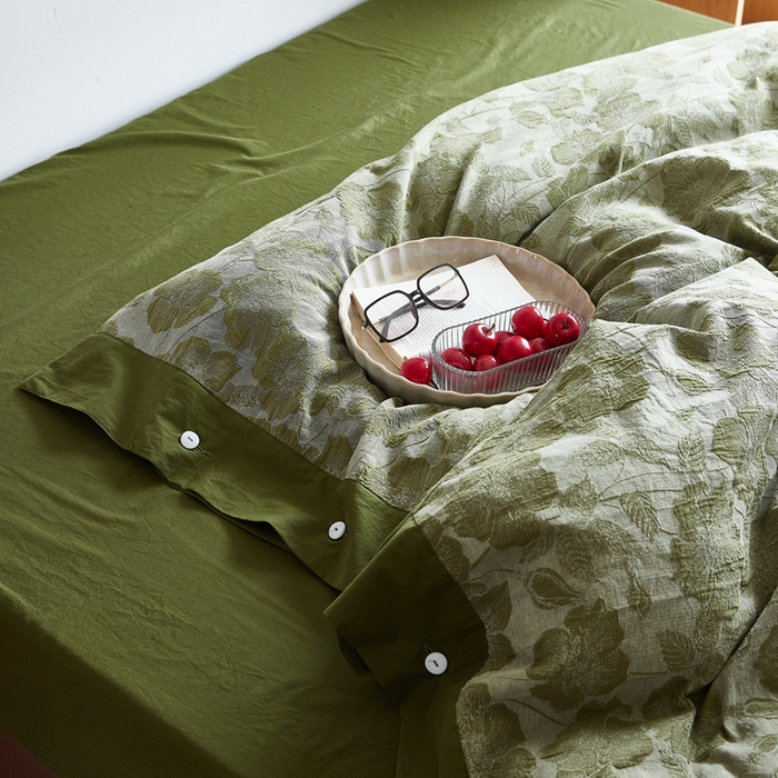 91家纺网 家纺一手货源 找家纺 安莱生活 2023新款双层纱大提花高奢工艺款四件套-虞美人 虞美人--草绿