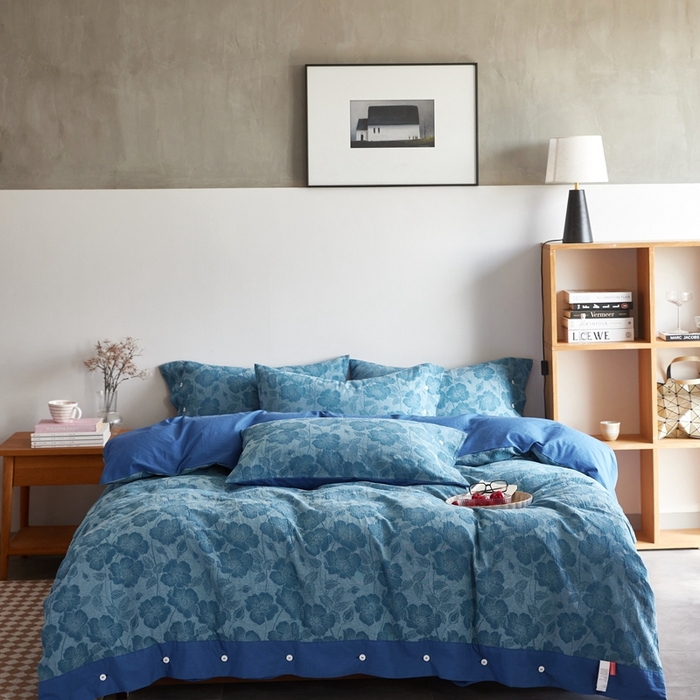 91家纺网 家纺一手货源 找家纺 安莱生活 2023新款双层纱大提花高奢工艺款四件套-虞美人 虞美人--克莱因蓝