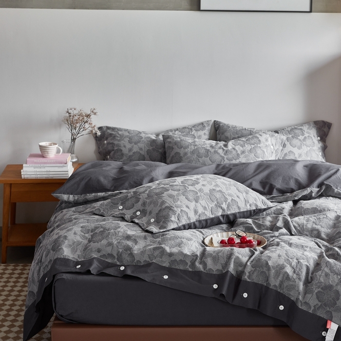 91家纺网 家纺一手货源 找家纺 安莱生活 2023新款双层纱大提花高奢工艺款四件套-虞美人 虞美人--灰色