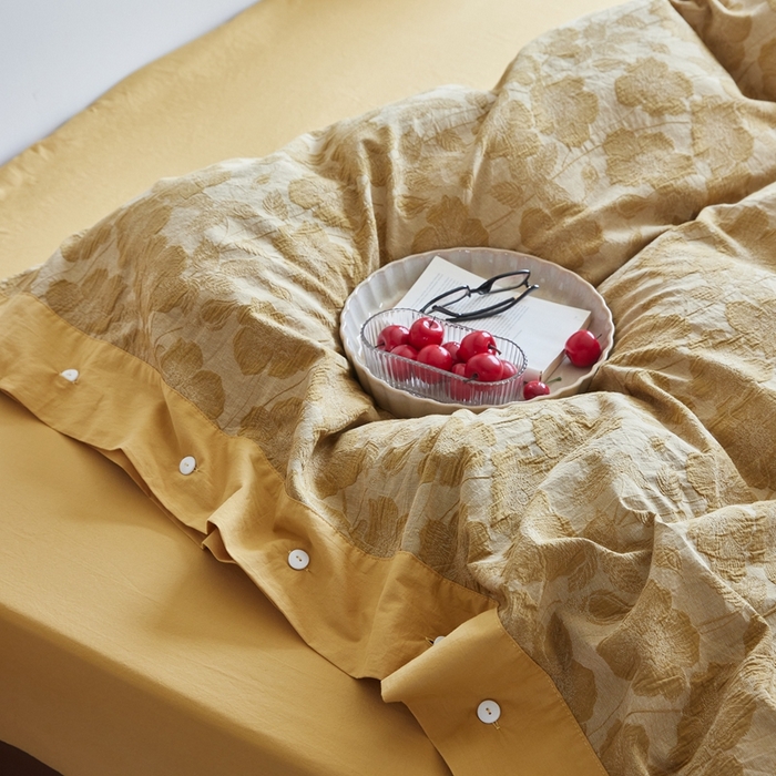 91家纺网 家纺一手货源 找家纺 安莱生活 2023新款双层纱大提花高奢工艺款四件套-虞美人 虞美人--苹果金