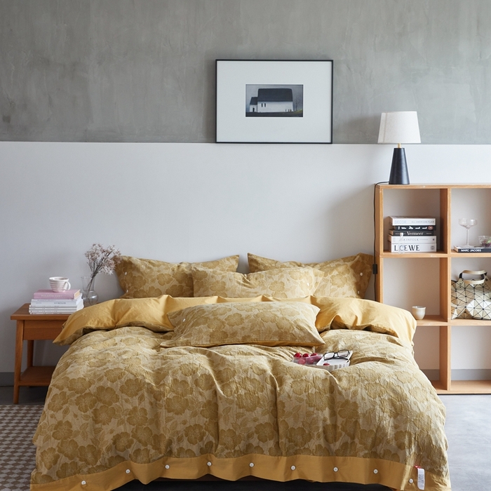 91家纺网 家纺一手货源 找家纺 安莱生活 2023新款双层纱大提花高奢工艺款四件套-虞美人 虞美人--苹果金