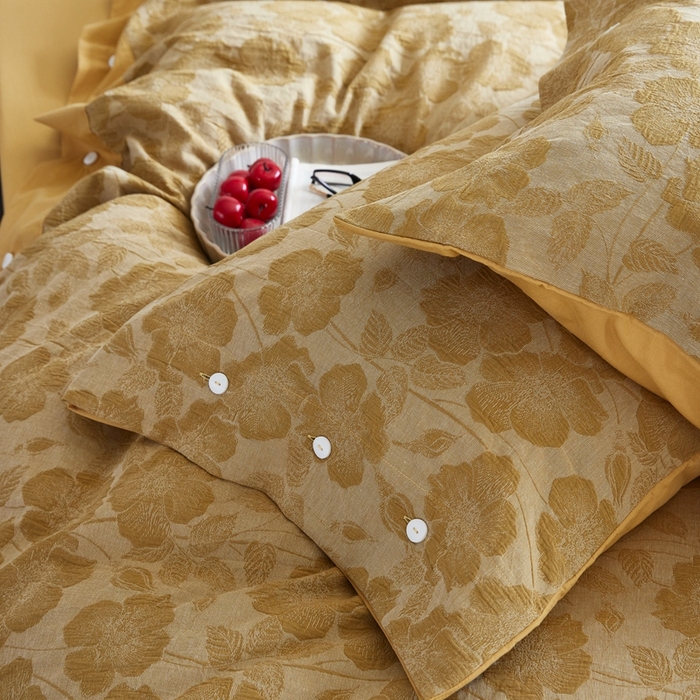 91家纺网 家纺一手货源 找家纺 安莱生活 2023新款双层纱大提花高奢工艺款四件套-虞美人 虞美人--苹果金