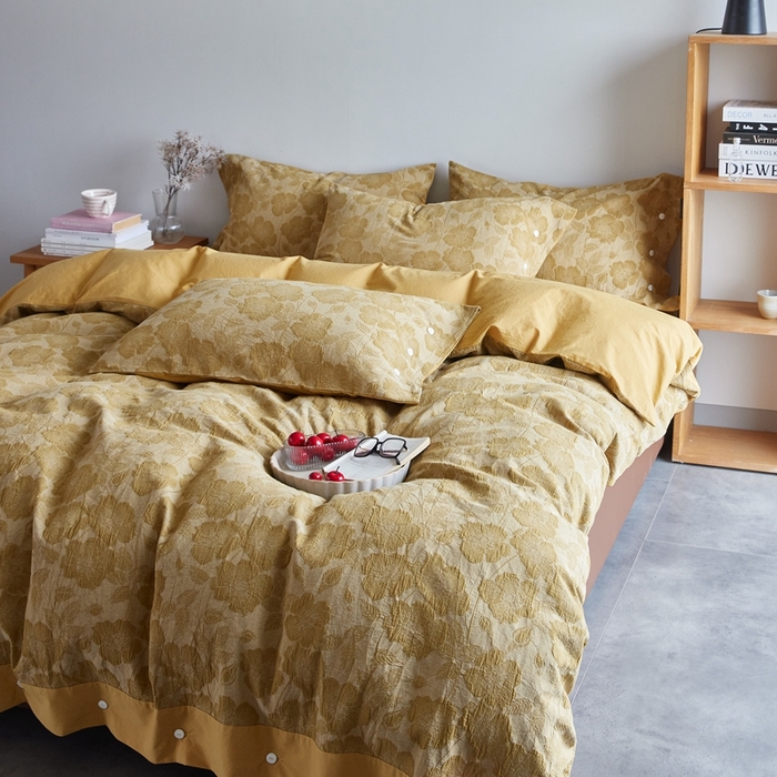 91家纺网 家纺一手货源 找家纺 安莱生活 2023新款双层纱大提花高奢工艺款四件套-虞美人 虞美人--苹果金