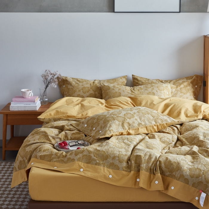 91家纺网 家纺一手货源 找家纺 安莱生活 2023新款双层纱大提花高奢工艺款四件套-虞美人 虞美人--苹果金