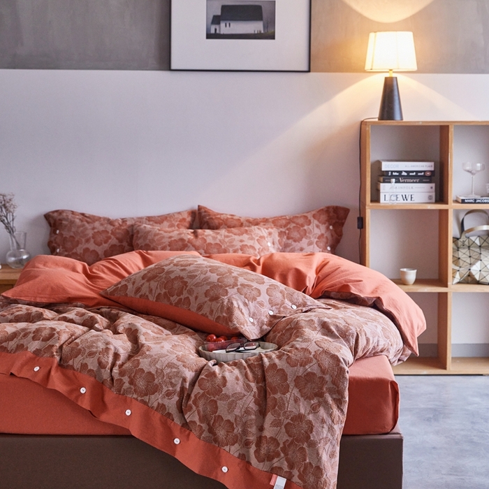 91家纺网 家纺一手货源 找家纺 安莱生活 2023新款双层纱大提花高奢工艺款四件套-虞美人 虞美人--锈红