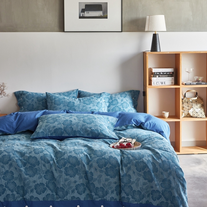 91家纺网 家纺一手货源 找家纺 安莱生活 2023新款双层纱大提花高奢工艺款四件套-虞美人 虞美人--克莱因蓝