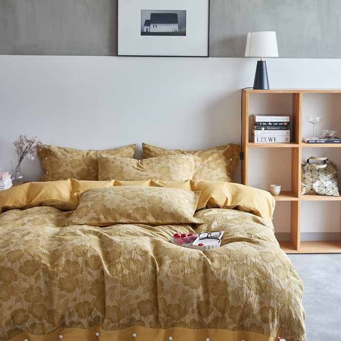 91家纺网 家纺一手货源 找家纺 安莱生活 2023新款双层纱大提花高奢工艺款四件套-虞美人 虞美人--苹果金