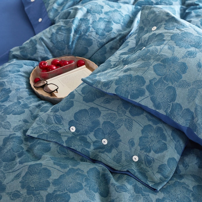 91家纺网 家纺一手货源 找家纺 安莱生活 2023新款双层纱大提花高奢工艺款四件套-虞美人 虞美人--克莱因蓝