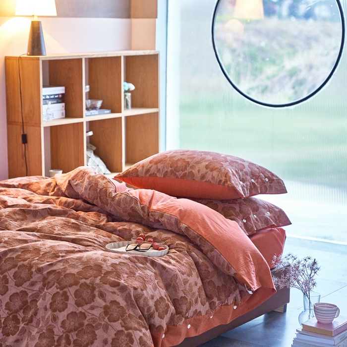 91家纺网 家纺一手货源 找家纺 安莱生活 2023新款双层纱大提花高奢工艺款四件套-虞美人 虞美人--锈红