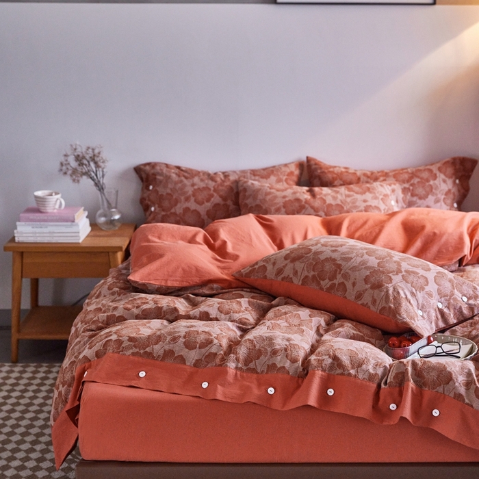 91家纺网 家纺一手货源 找家纺 安莱生活 2023新款双层纱大提花高奢工艺款四件套-虞美人 虞美人--锈红