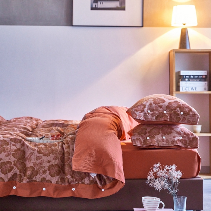 91家纺网 家纺一手货源 找家纺 安莱生活 2023新款双层纱大提花高奢工艺款四件套-虞美人 虞美人--锈红