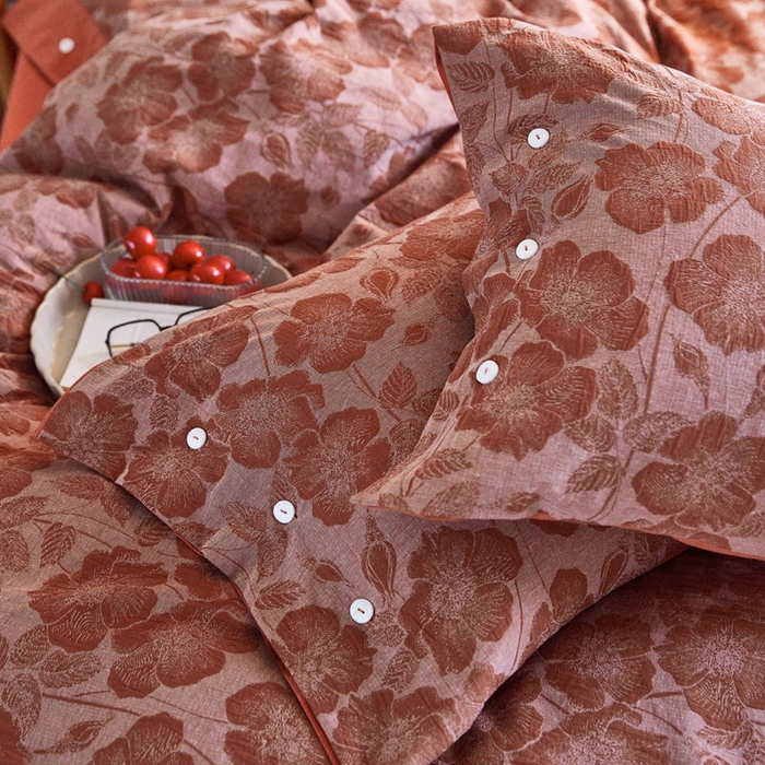 91家纺网 家纺一手货源 找家纺 安莱生活 2023新款双层纱大提花高奢工艺款四件套-虞美人 虞美人--锈红