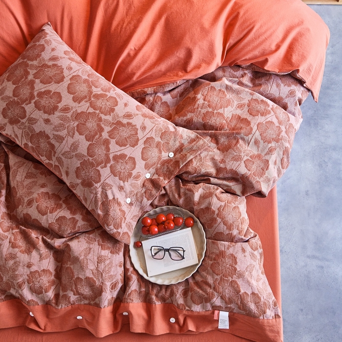 91家纺网 家纺一手货源 找家纺 安莱生活 2023新款双层纱大提花高奢工艺款四件套-虞美人 虞美人--锈红