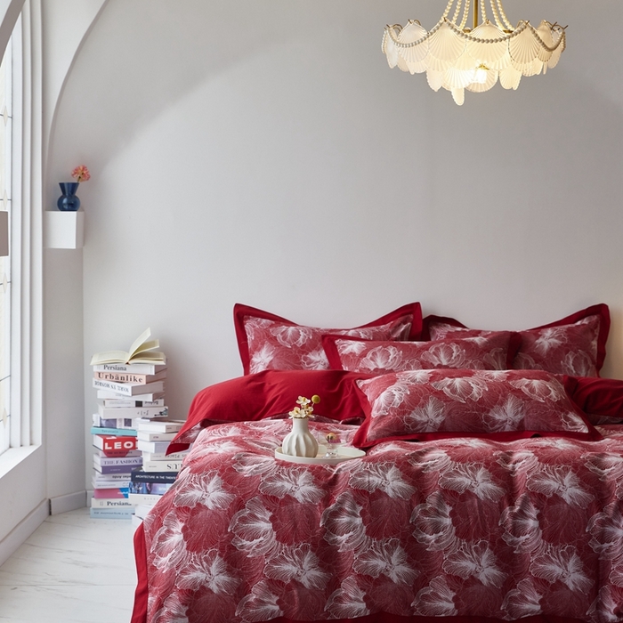 91家纺网 家纺一手货源 找家纺 （总）安莱生活 2023新品双层纱大提花高奢工艺款四件套-国色天香系列